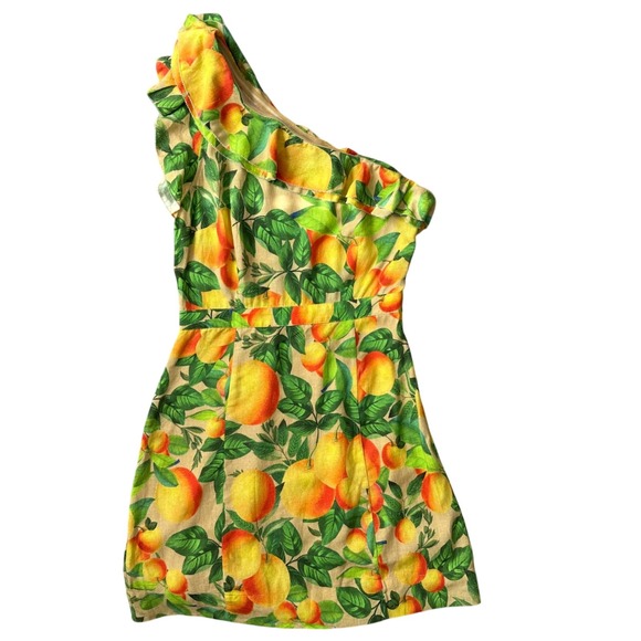 Farm Rio Fruit Orchard One-Shoulder Ruffle Mini Dress Size Small - Picture 4 of 9